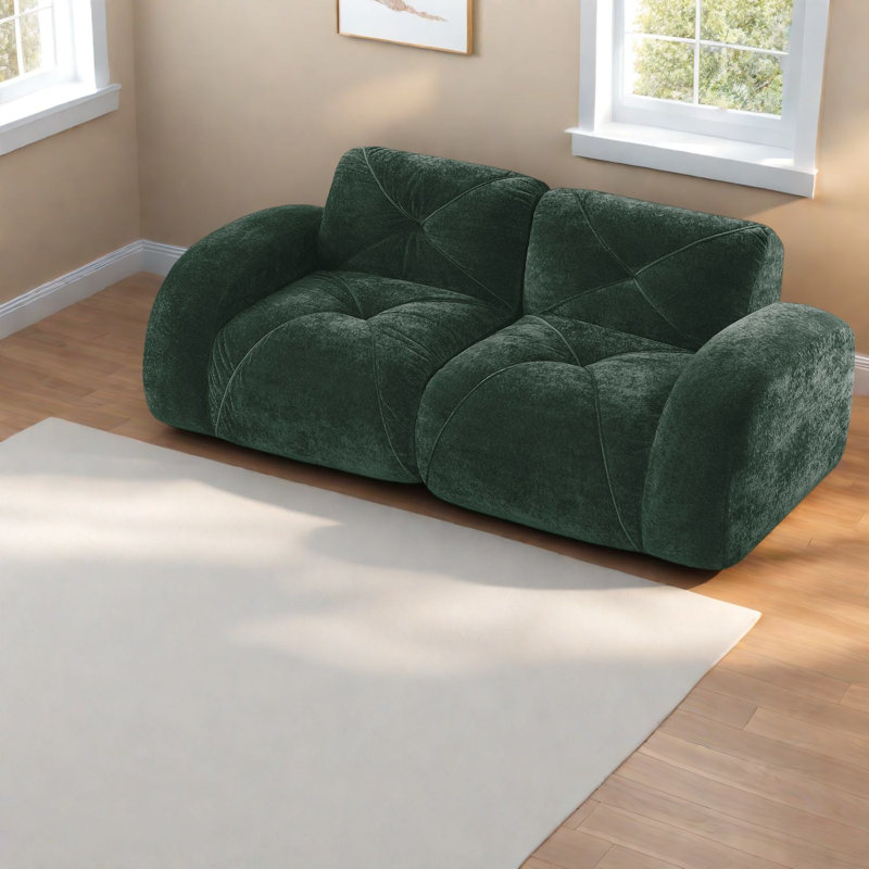 Canapé moderne capitonné, revêtu de velours, conception ergonomique, sans assemblage, vert