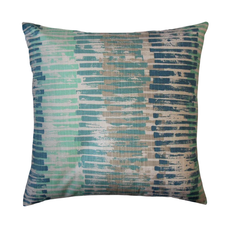 Quobo Striped Cotton Reversible Throw Pillow, 24" x 24", Green