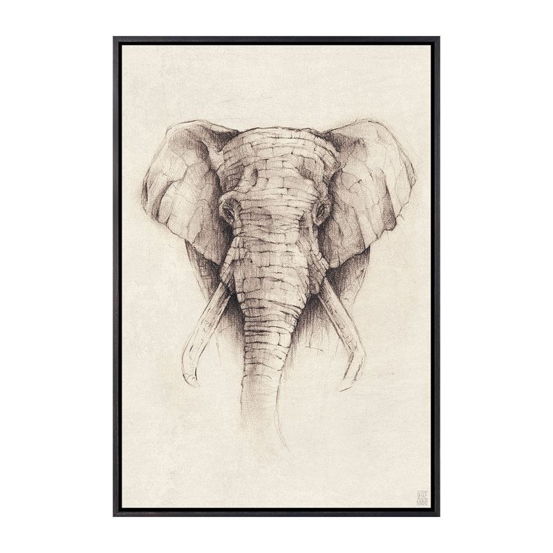 «Elephant II» par Mike Koubou - impression d'art graphique, H 26 po x l 18 po x 1,5 po, Toile encadrée noir délavé