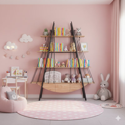 Sailboat-Themed Bookshelf, 70.87-Inch Industrial Four-Tier Open Storage Shelf With Drawer, Wooden And Metal Freestanding Bookcase, Sturdy Display Rack For Living Room, Office, And Home Decoration.