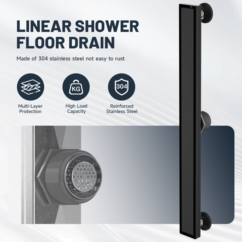 28 "drain linéaire en acier inoxydable 304 pour un drainage rapide, drain de plancher pour la salle de bain, Noir mat