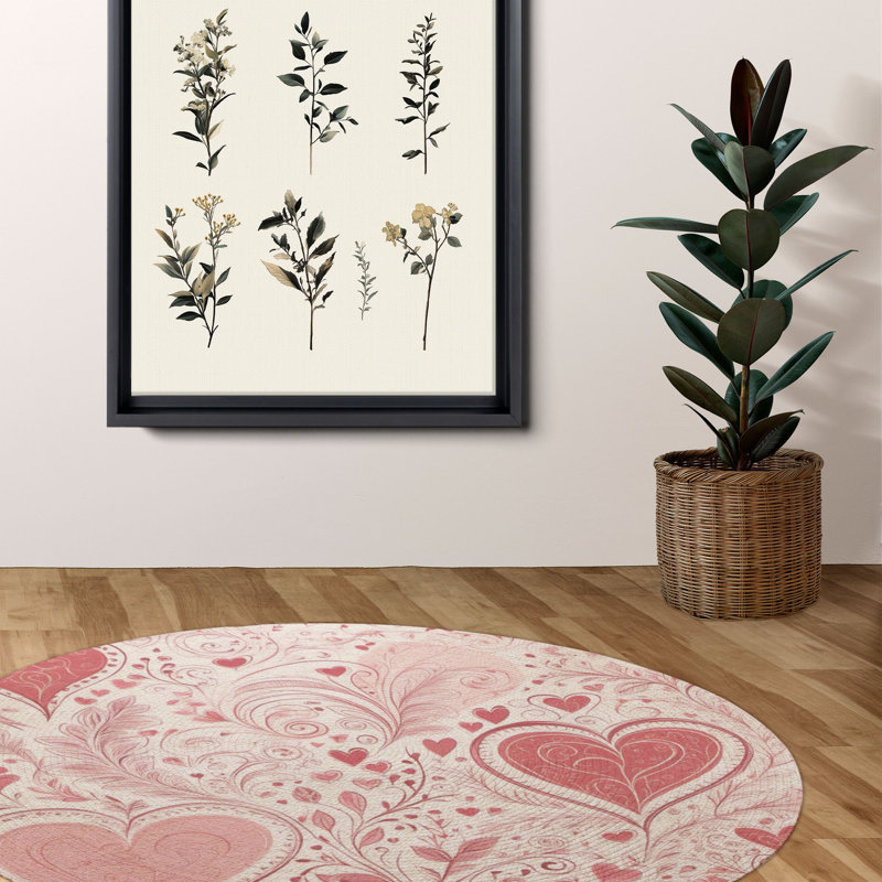 Tapis tressé rose Affection, Rond 5 pi