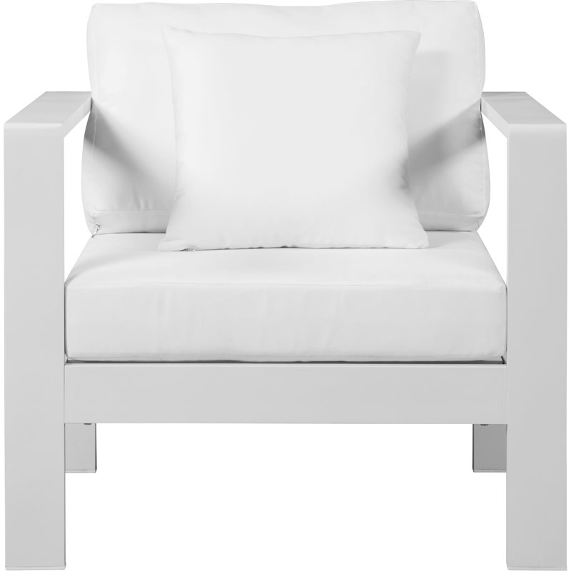 Chaise de patio avec coussins Lajoy, Blanc, Blanc
