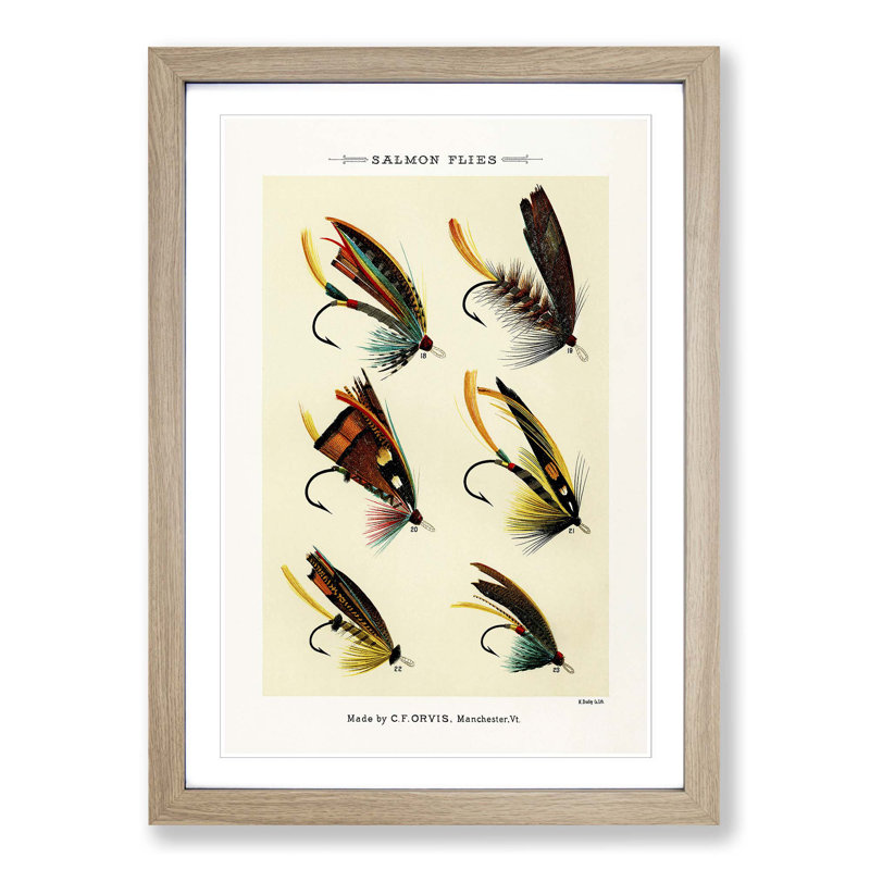Salmon Fishing Flies Version 2 by Mary Orvis Marbury - Picture Frame Painting Print, Oak, 76cm H x 50cm W x 2cm D