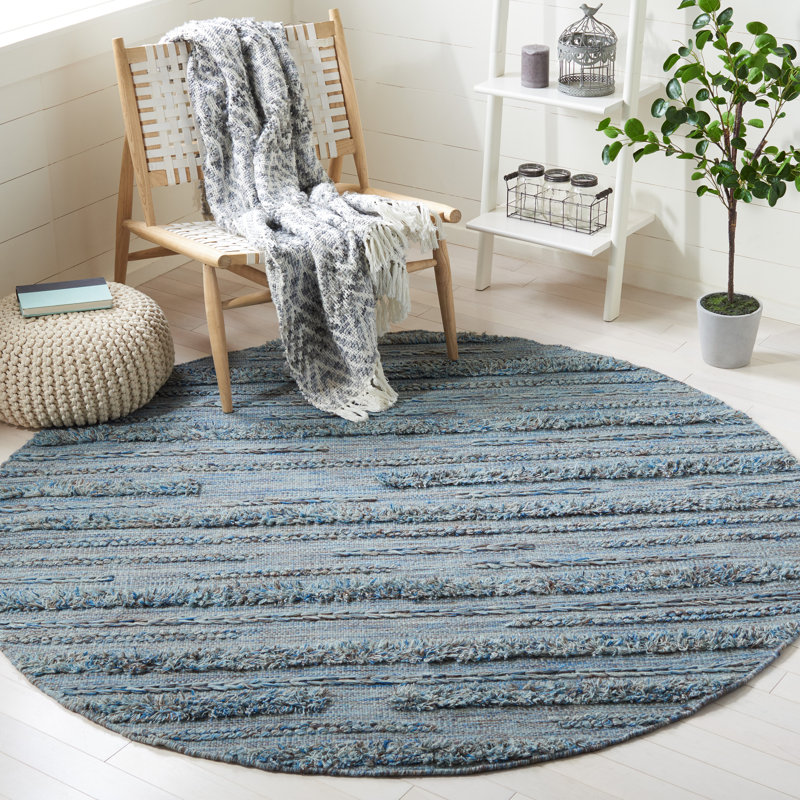 Tapis gris / bleu tissé à plat à la main Hartzler, Rond 6 pi