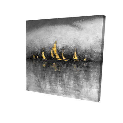 Modern Gold Sailboats Canvas - Boat Bedroom Wall Art Decor