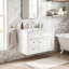 Meuble-lavabo mural de 36 po en panneau de fibres à densité moyenne fixé au mur blanc en céramique brillant intégré avec tiroirs et lavabo simple en céramique à 3 trous-130833214