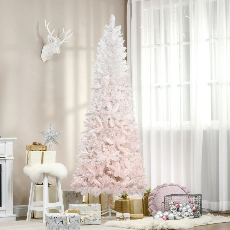 Grand sapin de Noël artificiel non éclairé avec branches réalistes et base en acier, rose, 7'
