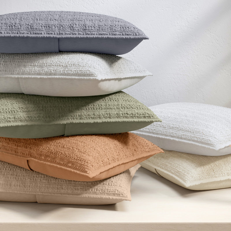 100% Cotton Garment Washed Honeycomb Waffle Quilt and Sham Set, White, King Quilt + 2 King Shams