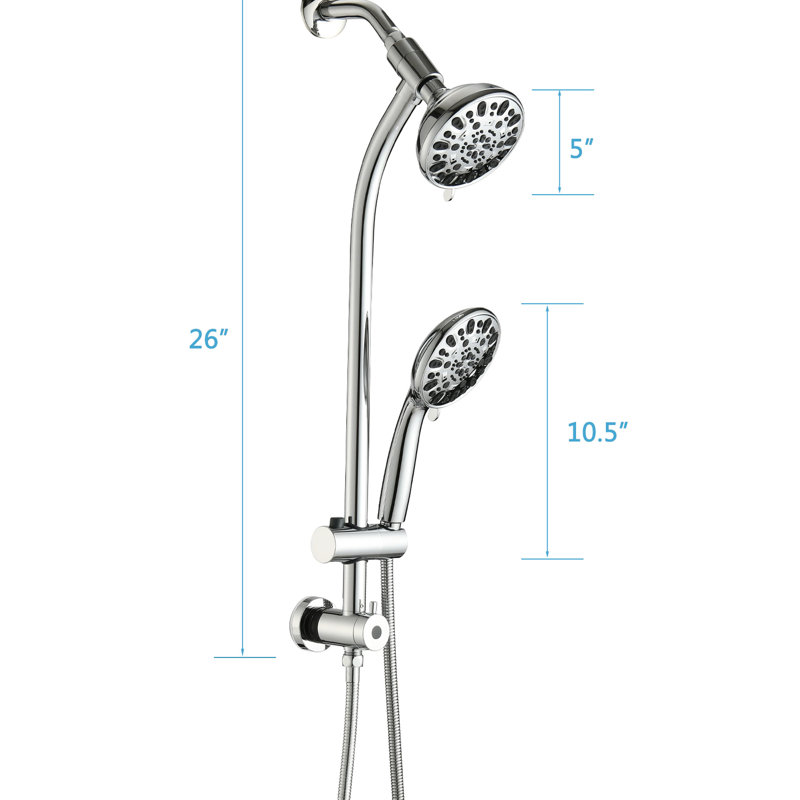 Douche de pluie 5 pouces et 7 jets avec glissière de 26 po, installation facile, angle réglable, buses, débit stable de 1,8 gal / min, commande manuelle