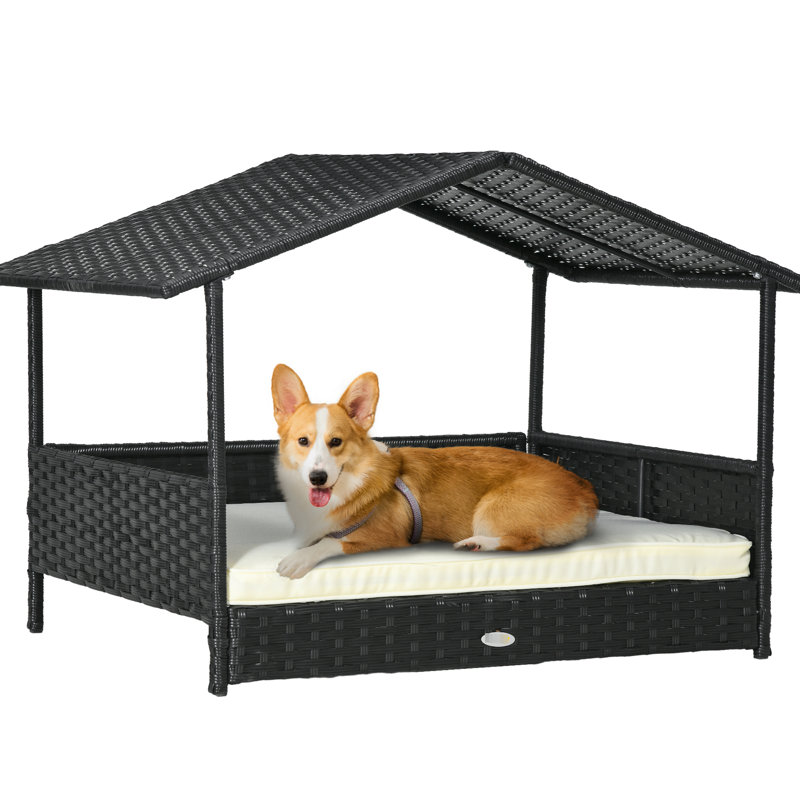 Lit pour chien d'extérieur avec auvent - Cozy Water - Coussin pour petits et moyens chiens, format maison blanc crème, chaise