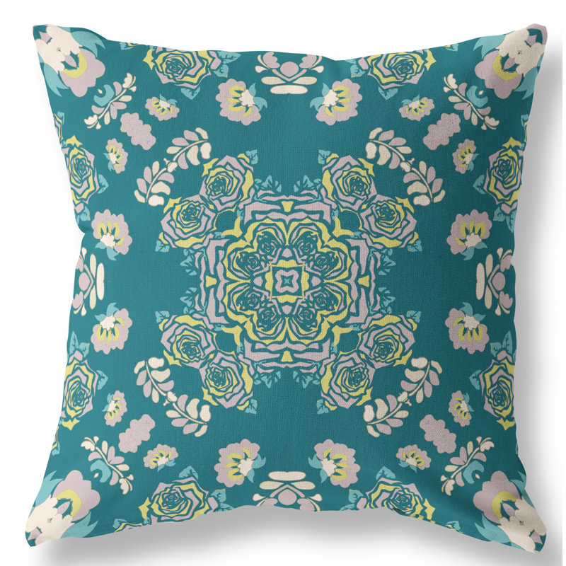  Housse et insert de coussin carré rose, 18" x 18", Vert/jaune