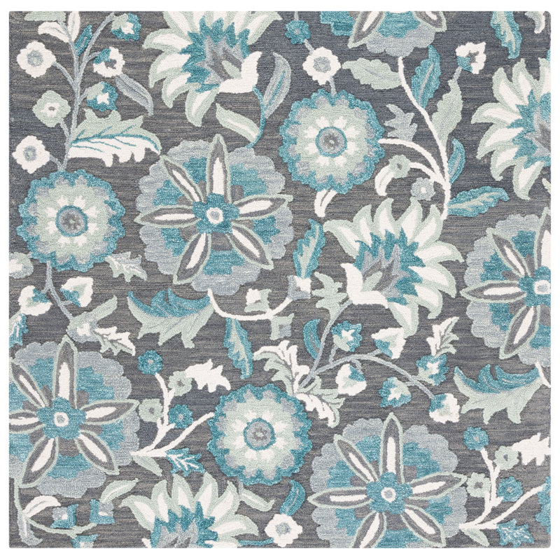 Joosten Hand Tufted 0.8 Wool 0.2 Cotton Floral Rug, Square 6'