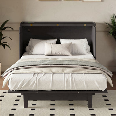 Farmhouse Style Solid Pine Wood Murphy Bed Chest Cube Cabinet Bed with Charging Station and Large Storage Drawer for Home Office or Small Room,Queen -  Gracie Oaks, B0F8285911C04A03BC10C4B05F452196