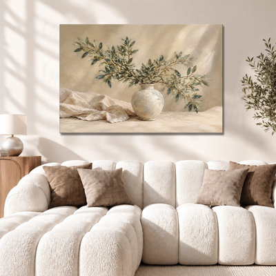 Rustic Mediterranean Olive Branch Vase Canvas Art