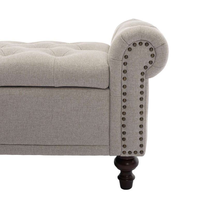 Banc de rangement rembourré avec compartiments de rangement segmentés, Lin brun clair, H 20,8 po x l 58,1 po x P 18,7 po