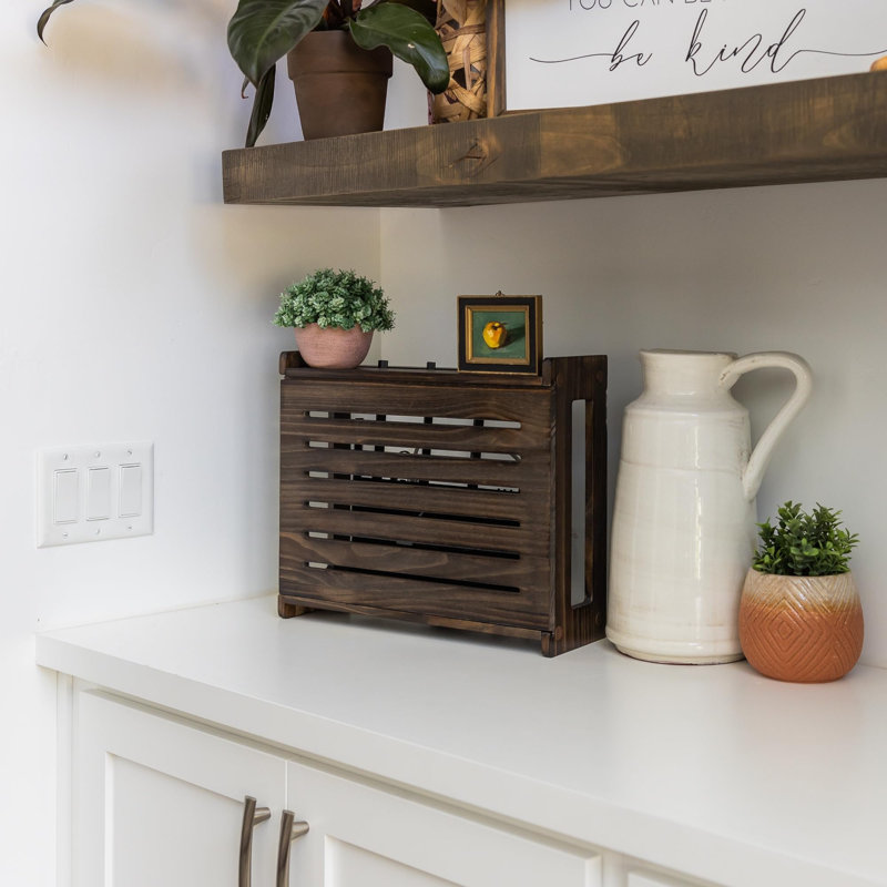 Wall Mount Router Storage Box with Cable Management, Dark Oak Cover for Modem Up To 11, Brown