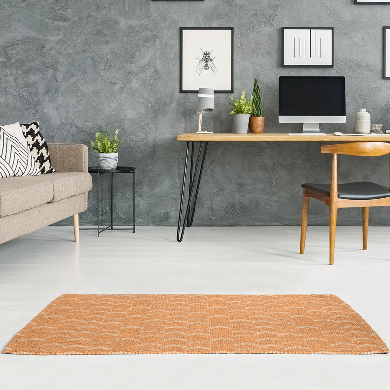 Tapis à chevrons à lignes monochromes orange/ivoire, Rectangle 5 pi x 7 pi