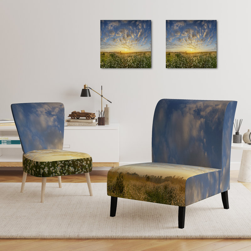 Accent Chair, Beige Floral Pattern Upholstered Decor - Beige Floral Pattern II, Green/Yellow