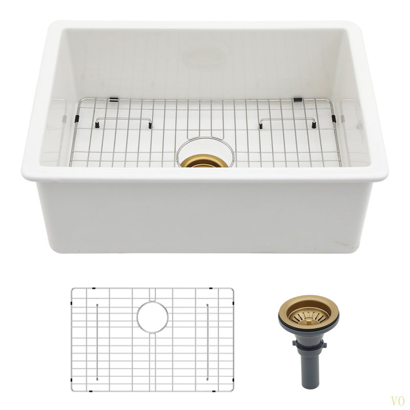 27" Undermount Single Bowl Ceramic Kitchen Sink - Dual Mount  Ceramic Rectangular Deep Single Bowl Sink Basin