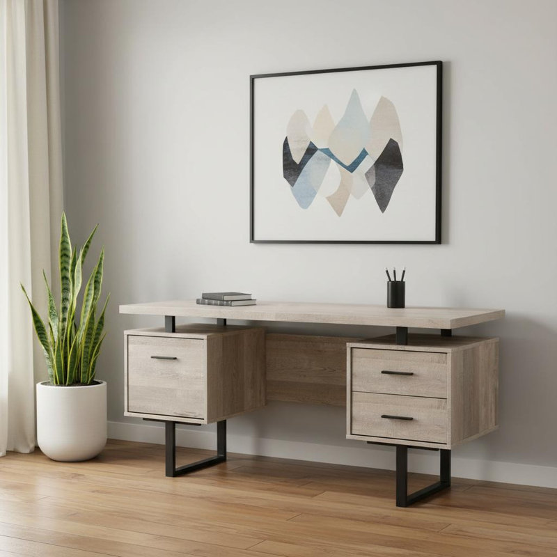 Bureau d'ordinateur 60 "à trois tiroirs taupe et noir