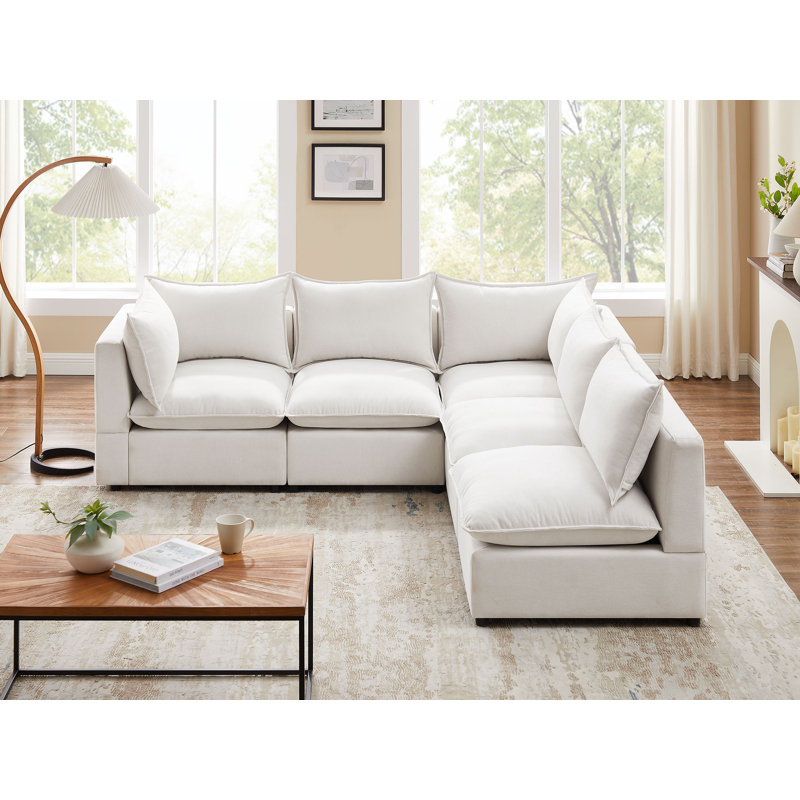 Canapé modulaire rembourré 5 pièces Rayners, 100 % polyester beige