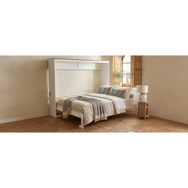Grand lit escamotable mural et USB, Blanc