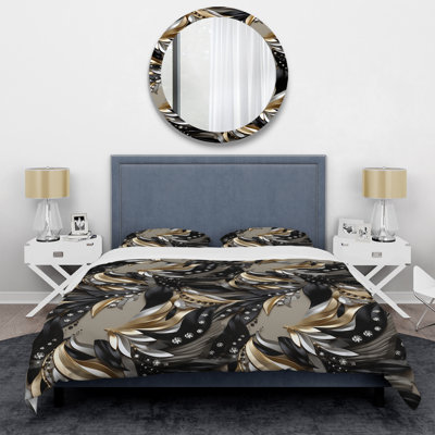 Deep Black And Gold Elegance I Abstract Duvet Cover