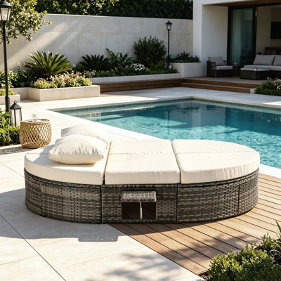 Lit de jour extérieur pour patio avec dossiers réglables et plateaux pliables pour une détente ultime