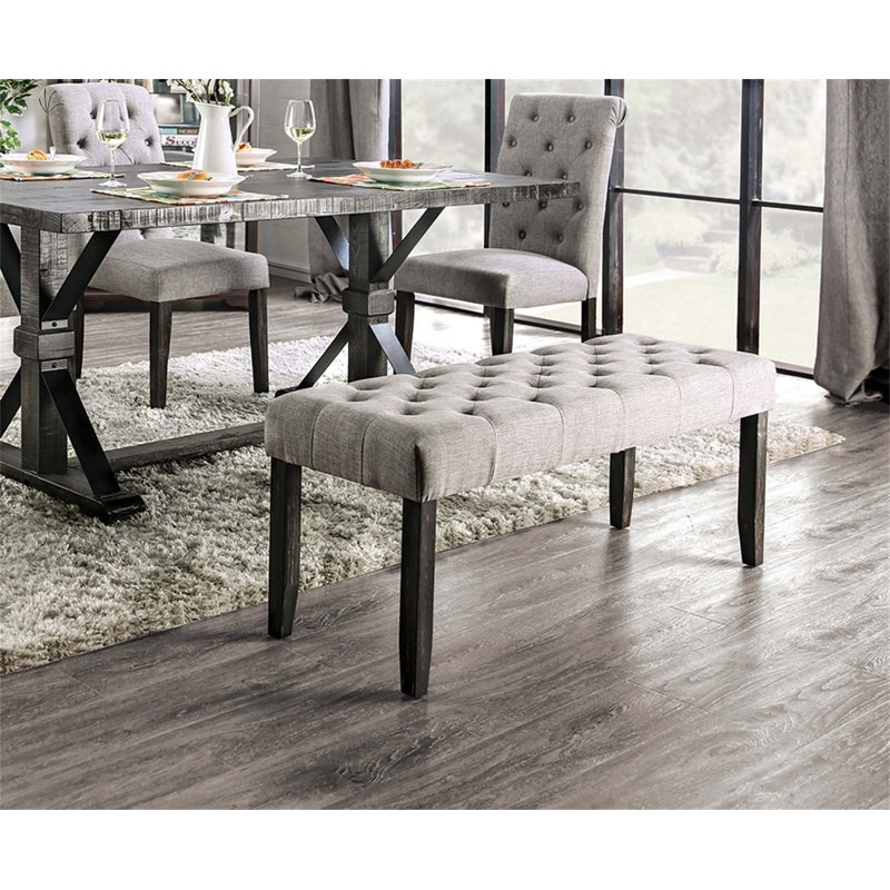 Banc de salle à manger classique en bois massif capitonné à l'apparence de lin pour les intérieurs rustiques et contemporains