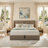 Modern Curved Wingback Velvet Upholstered Platform Bed with Gas Lift Storage, King, Brown-652613406-646257340