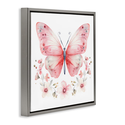 Pink Symmetrical Butterfly Florals Floating Frame, design by Creative Studio