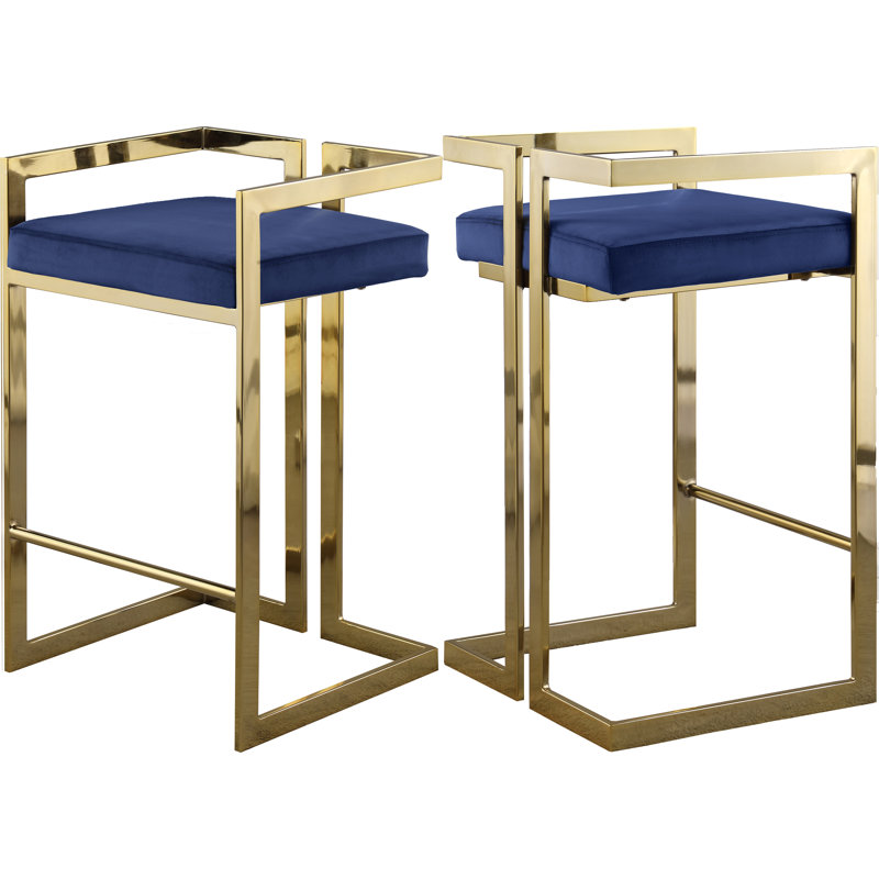 Tabouret de comptoir 27 po Isam, Velours marine, Or