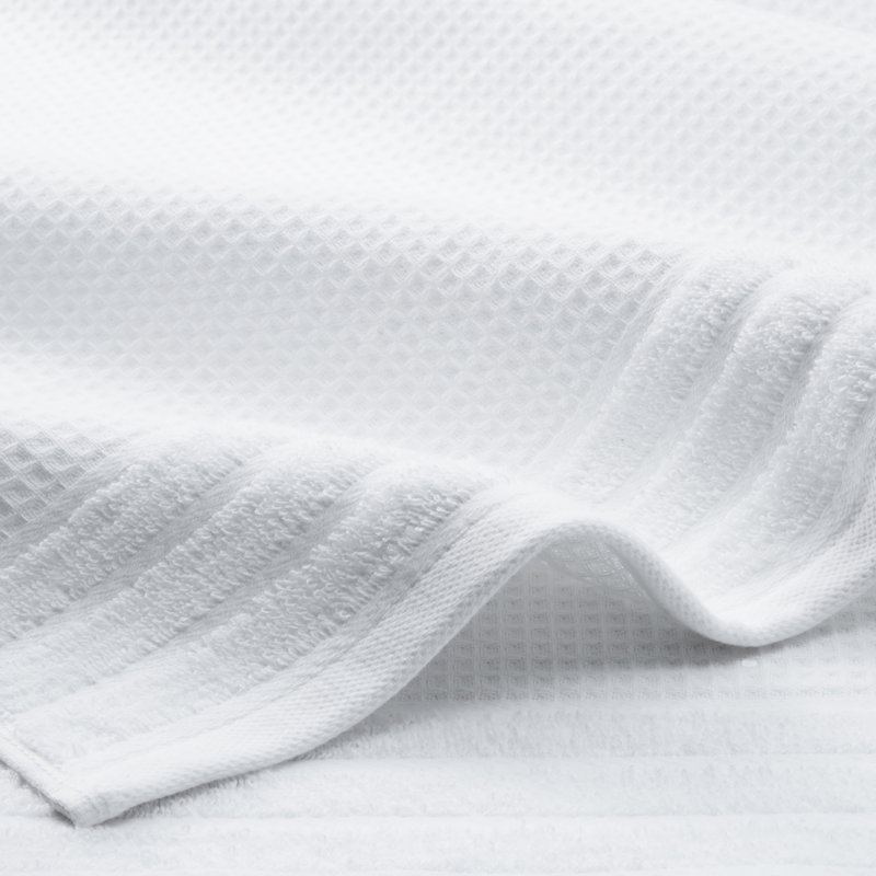 TOWN & COUNTRY BASICS 4-Piece Waffle Woven Terry Stripe Bath Towel Set, 30x56-Inch, 100% Cotton, Quick Dry, White