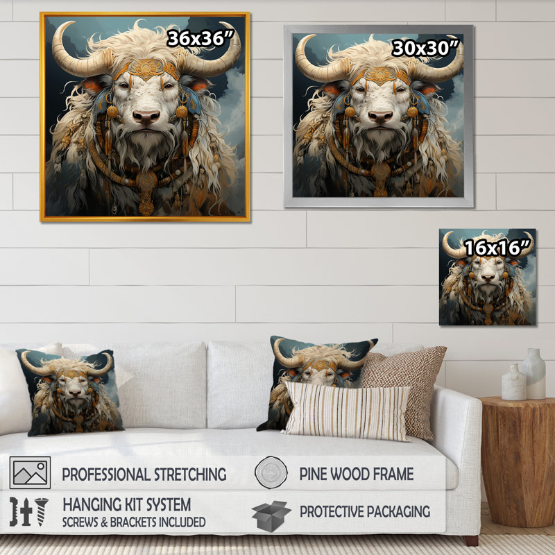 Silhouette baroque yak, H 24 po x l 24 po x P 1 po, Cadre flottant doré