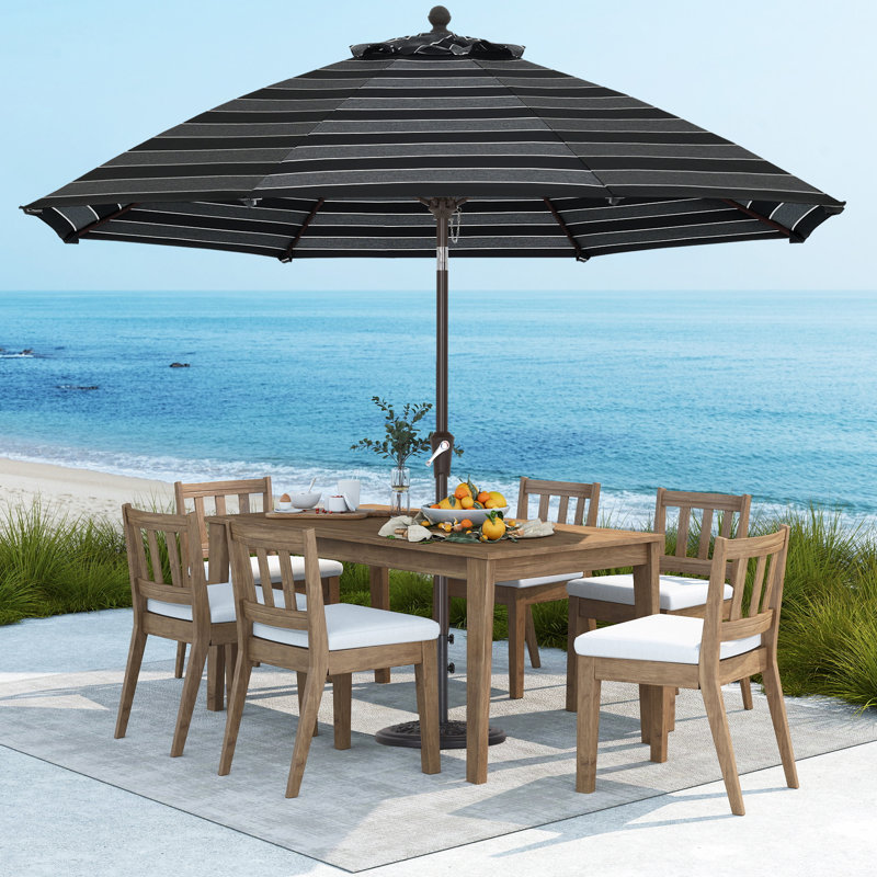 Parasol de patio en oléfine 9 pi 9 pi, Noir / rayures grises