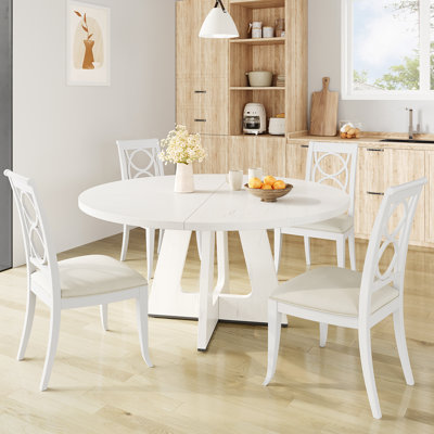 Table de salle à manger ronde pour 4-6, table de cuisine de ferme de 47 po avec large plateau et base en croix, table de salle à manger circulaire pour la cuisine, blanc maison