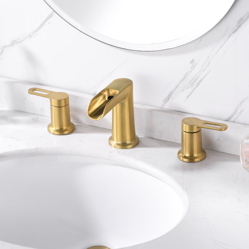 VividFall 8 in. Widespread 2-Handle Bathroom Vanity Sink Faucet with Metal Pop-Up Drain, Brushed Gold