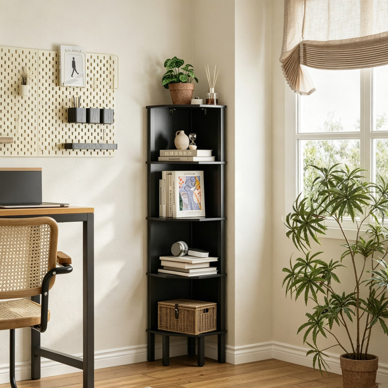 126.7 cm H x 29.1 cm W Corner Bookcase, Black
