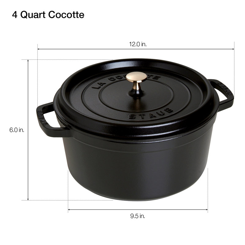 La Cocotte Cast Iron Round Cocotte, 5.5 quarts, Black Matte