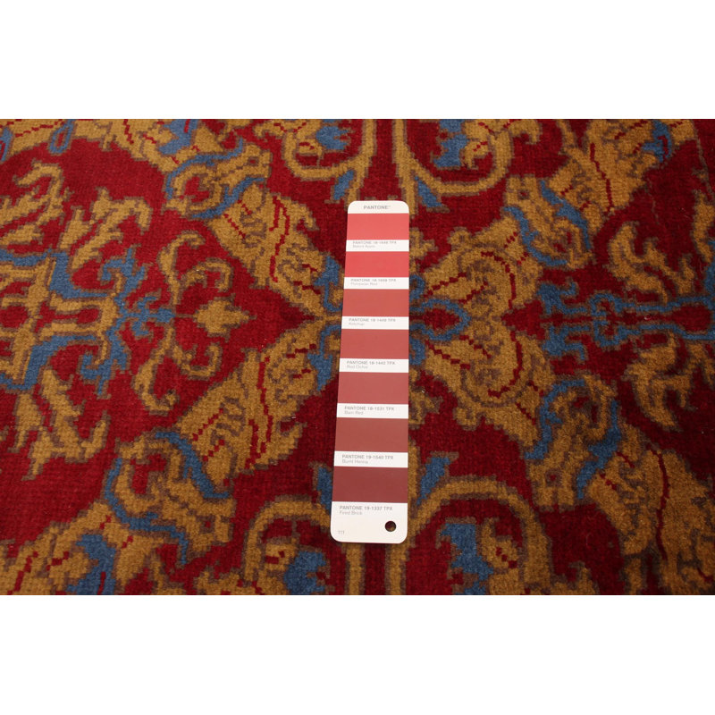 Tapis décoratif en laine rouge foncé de conception unique 5 pi 2 po x 7 pi 9 po desa noué à la main