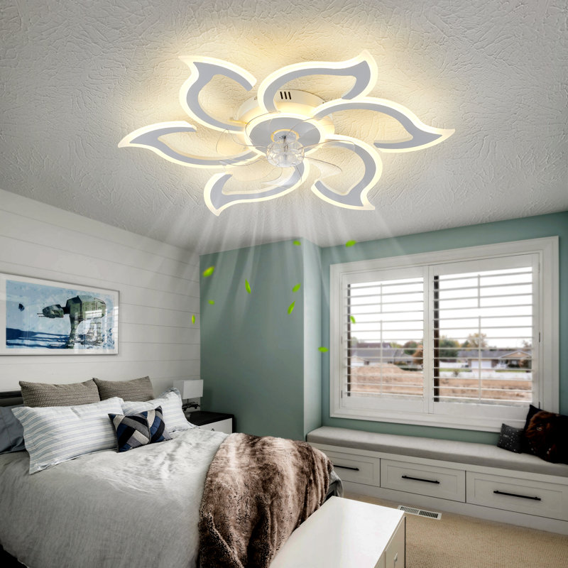 Ventilateurs de plafond à fleur avec lumières et télécommande, ventilateur de plafond encastré moderne à profil bas de 33,5 pouces, luminaire à DEL à intensité variable,