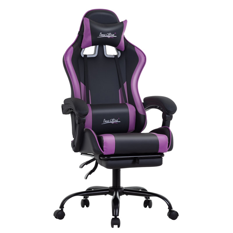 Fauteuil de bureau ergonomique avec siège de bureau Pro Gamer et support complet avec repose-pieds et pivotant, Mauve