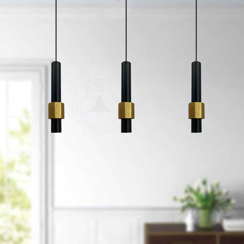 Aylanni 1 - Light LED Geometric Pendant, Black/Gold