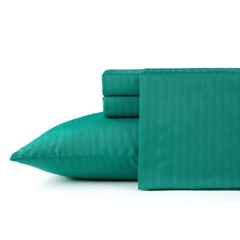 Ensemble de draps 4 pièces Bibb Home, Ensemble de draps pour grand lit avec 2 taies d'or, Bleu sarcelle clair