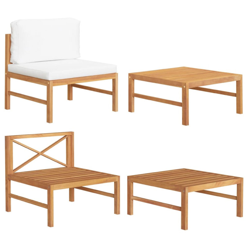 Ensemble de chaises longues modulaires d'extérieur 2 pièces, table, crème et brun