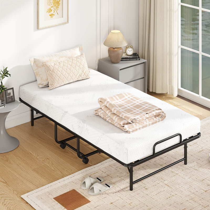 Lit simple pliant avec matelas de 5 pouces, matelas en mousse à mémoire de forme et structure à lattes en métal