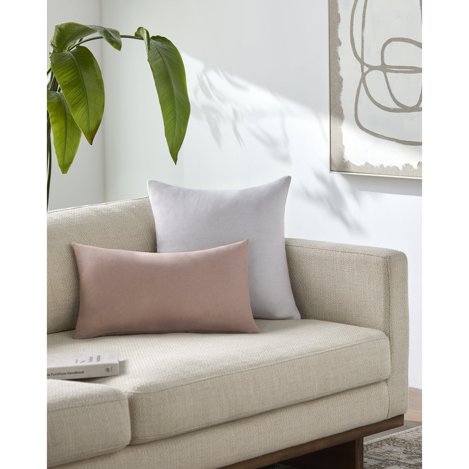 Lanie Linen Pillow Cover, Dark Beige, Rectangle 12"H x 21"W