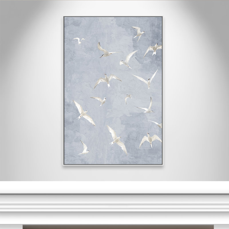 «Flight Flight», impression grise par Kimberly Allen, Flotteur blanc, L 41,5 po x H 61,5 po