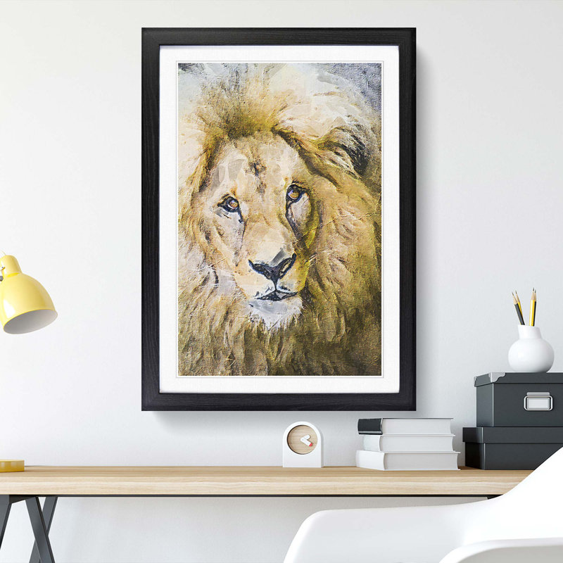 The Face of a Lion - Picture Frame Painting Print, 48cm H x 36cm W x 2cm D, Black Framed